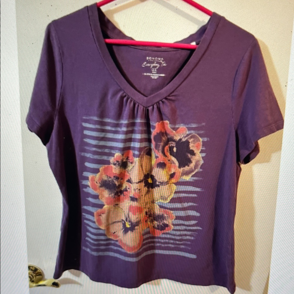 Sonoma 0X Purple Poppy Print Women's Tee short sleeve